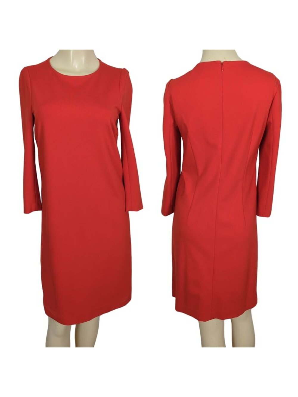 Jaeger London Dress Womens 6 Red Orange Sheath Stretch Long Sleeve Career